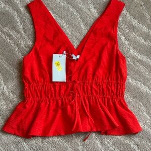 ANTONIO MELANI Vibrant Red Peplum Blouse